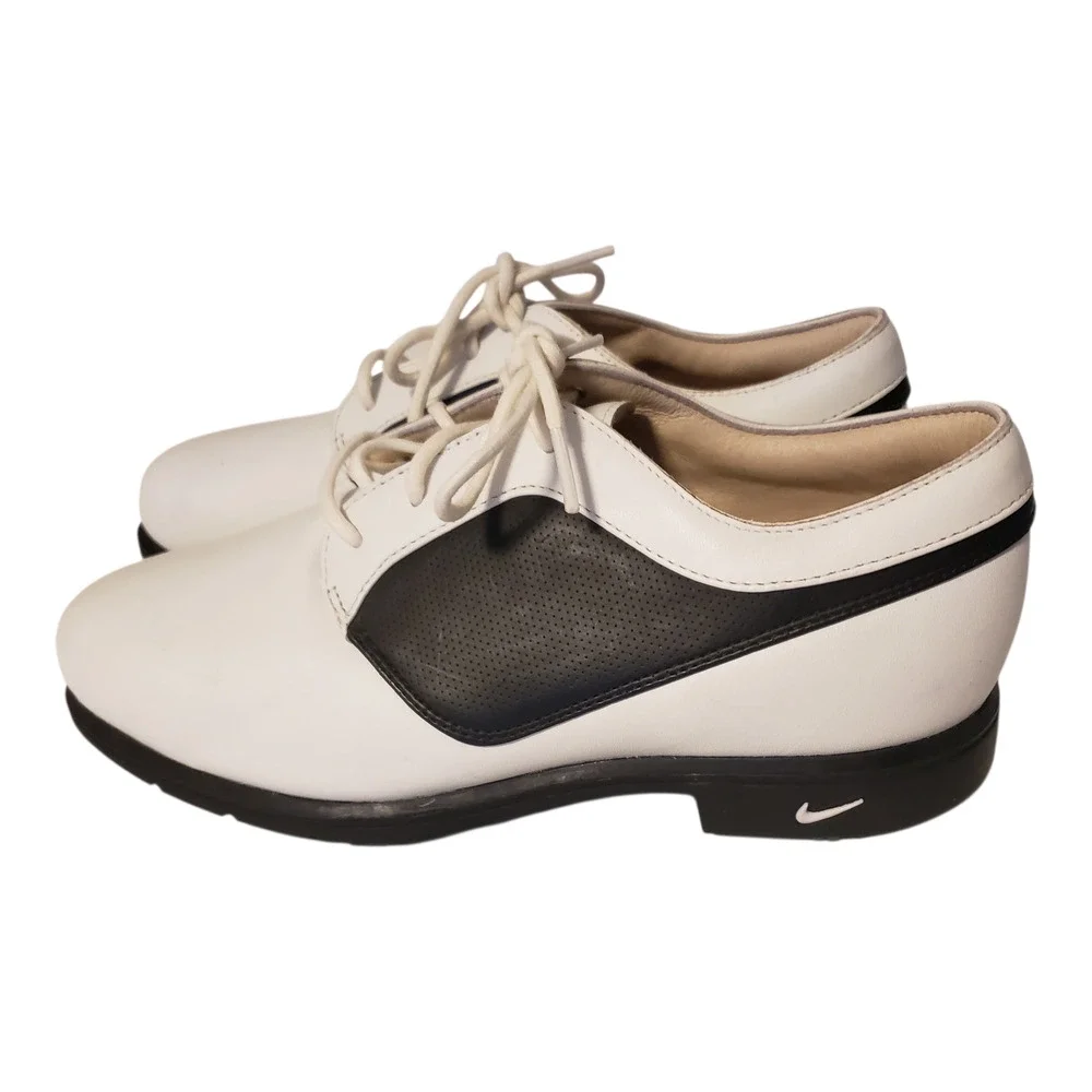 Nike Air Verdana Last Golf Shoes Wmn 6.5 White Black Leather Nike Golf New NWOB
